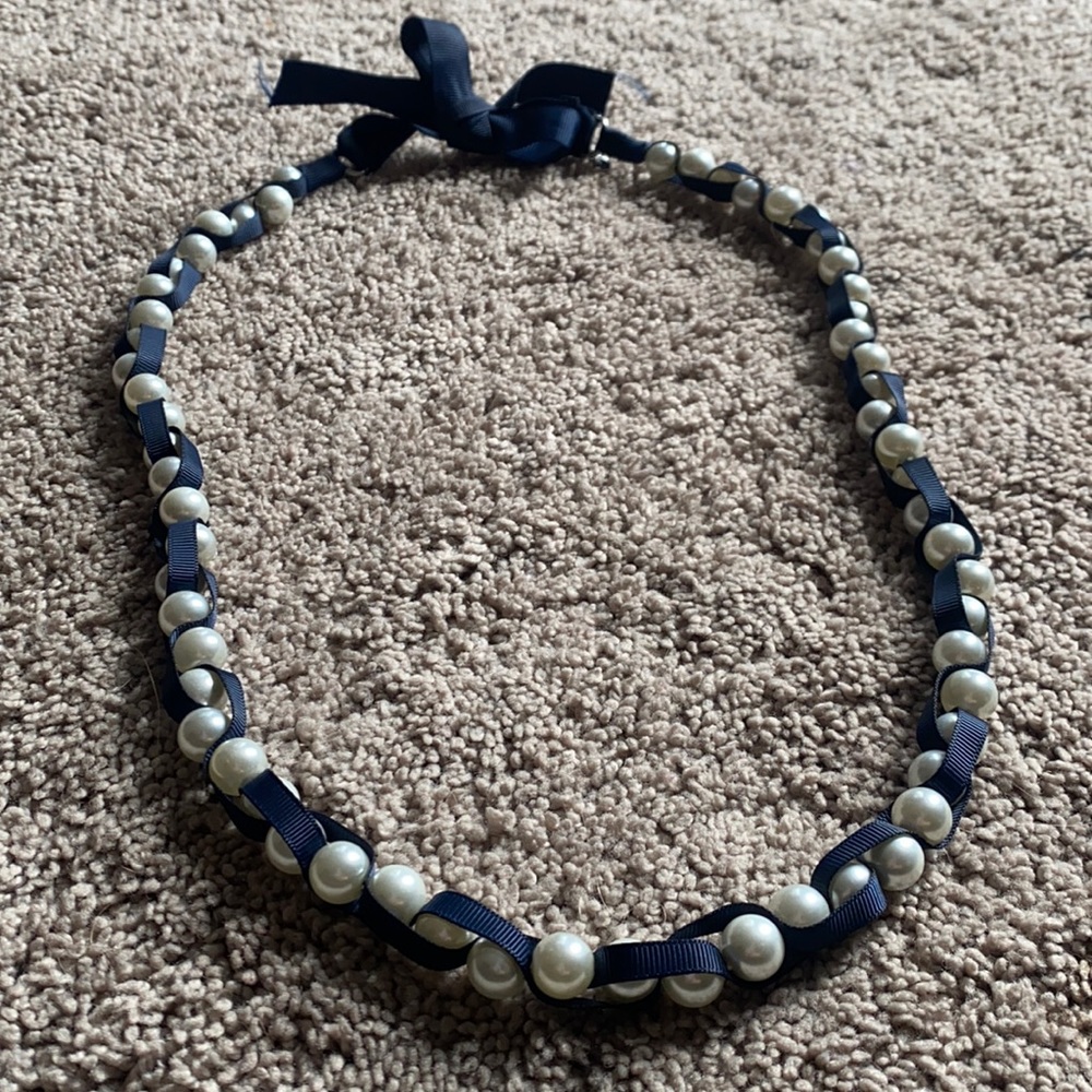 NEW AEA Pearl Blue Ribbon Statement Necklace